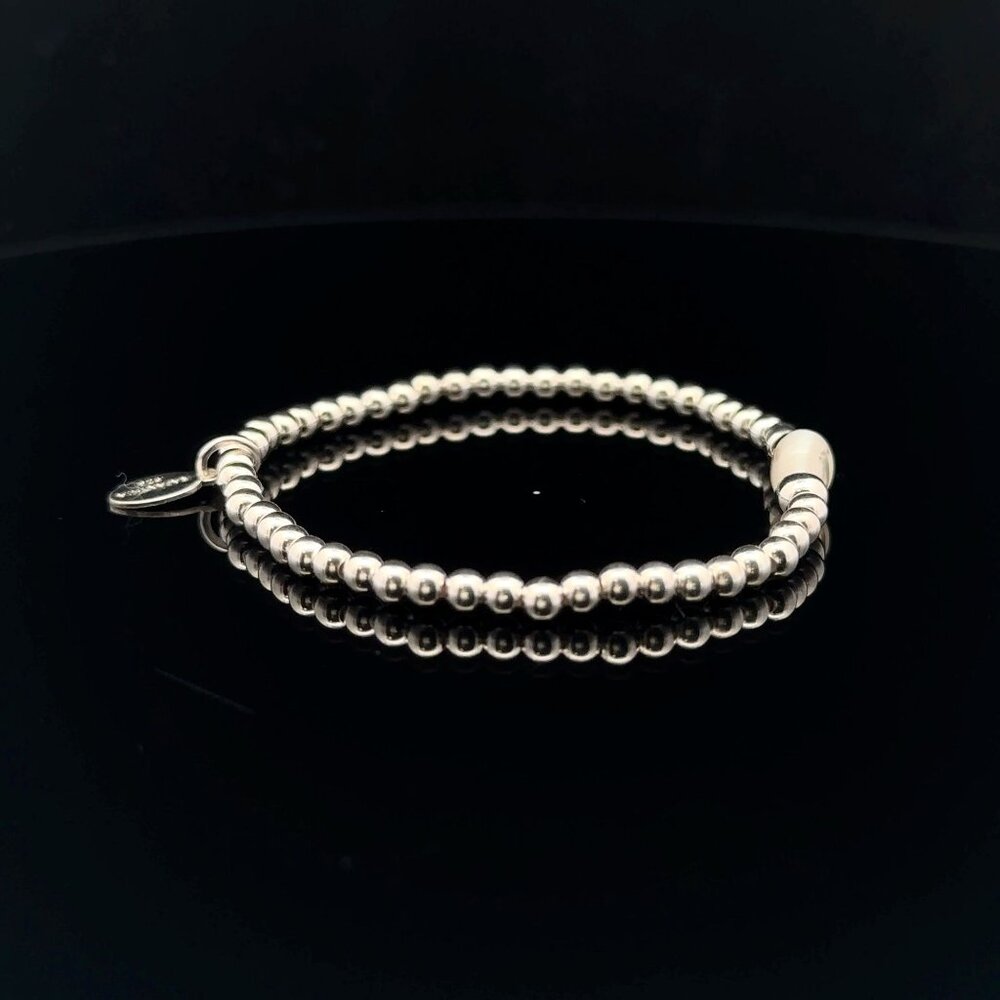 925 Sterling Silver Beaded Stretch Stacking Bracelet MOP Letter Initial J - Picture 5 of 6